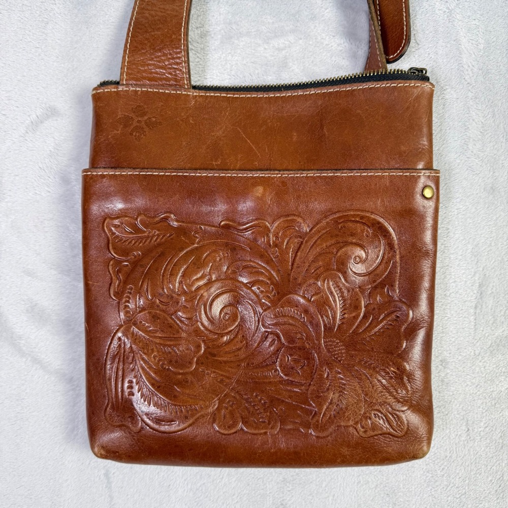 Patricia Nash Crossbody Bag Women Small Brown Leather Embossed Floral Boho